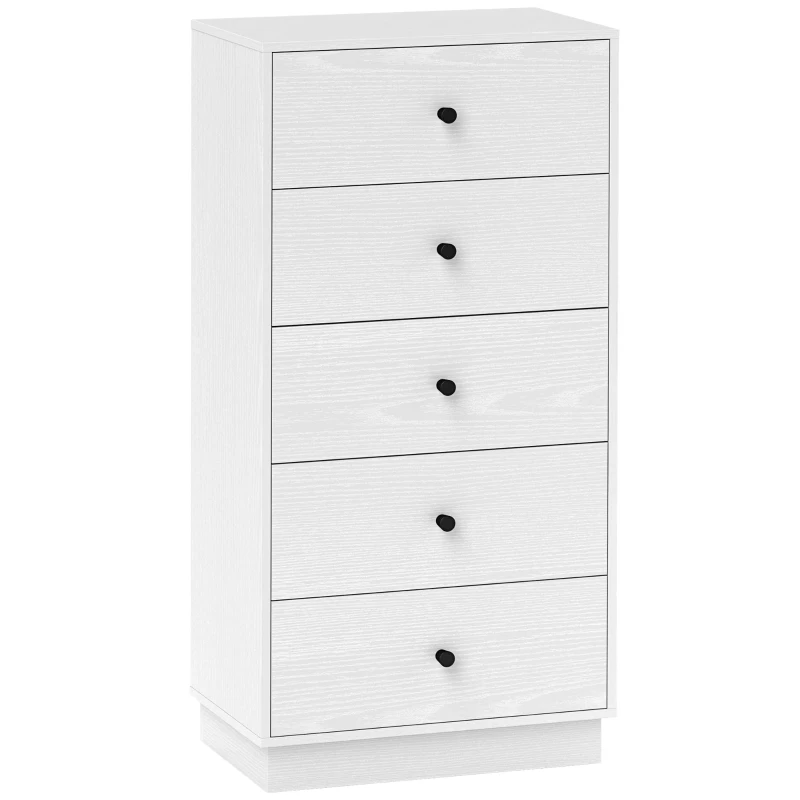 HOMCOM Kommode 5 Schubladen, hoher und schmaler Aufbewahrungsmöbel im modernen Stil für Schlafzimmer, Wohnzimmer - 47x29x95cm, weiß