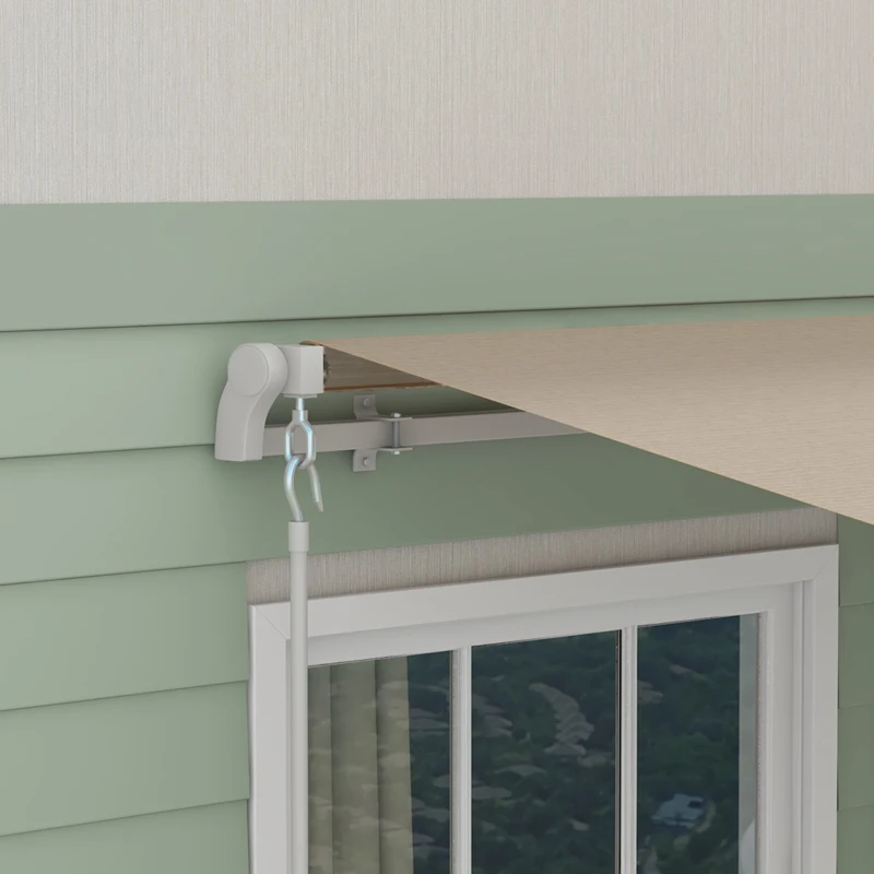 Outsunny Buiten handbediende knikarmluifel 4m met handslinger aluminium wit + beige(m-10)