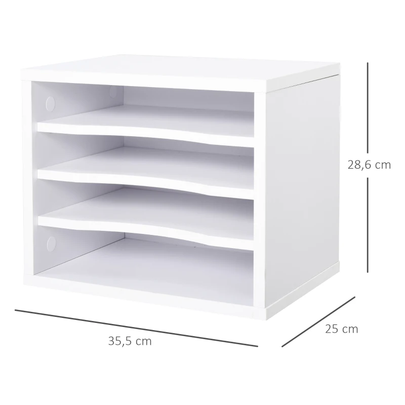 Vinsetto Organizador de escritorio de madera Blanco con 4 niveles para suministros soporte de impresora 35,5x25x28,6 cm
