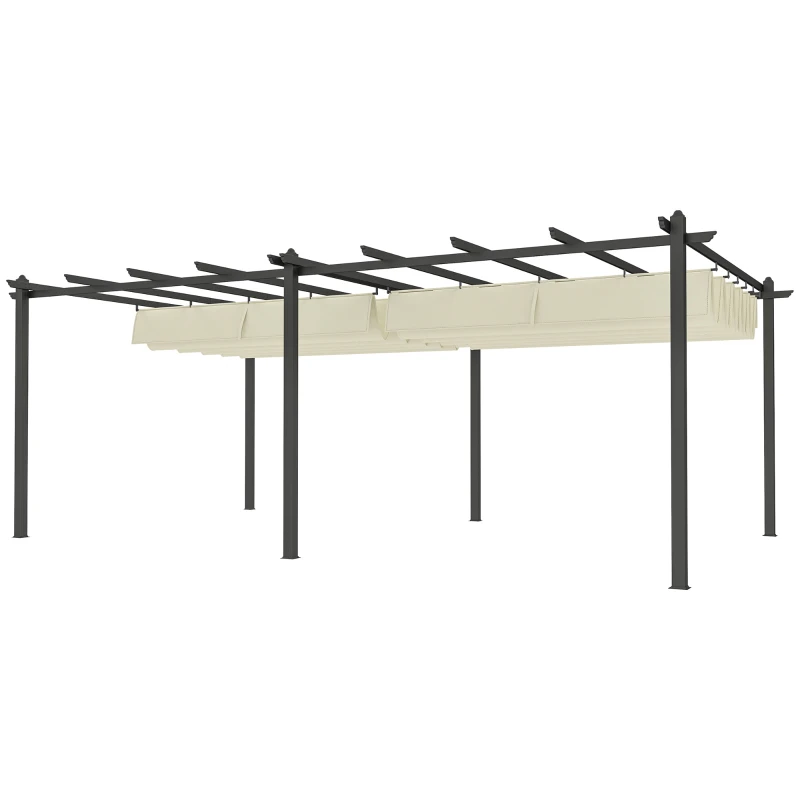 Outsunny Pergola Retrattile 3,5 x 6 m per Terrazza o Giardino, Struttura in Alluminio e Poliestere, Beige