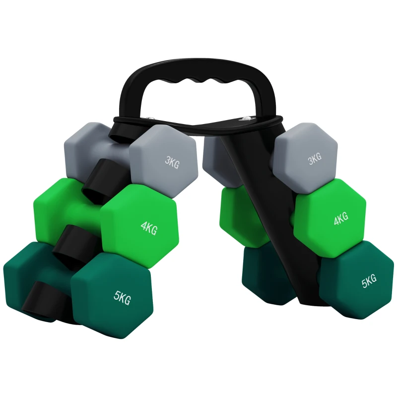 SPORTNOW Set di pesi con supporto per l'allenamento fitness, set con 6 pesi, 2 x 3kg, 2 x 4kg, 2 x 5kg