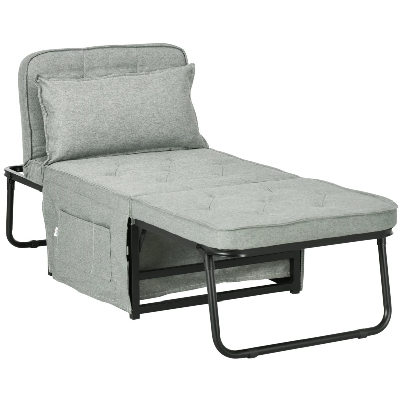 HOMCOM Poltrona chauffeuse convertibile 4 in 1 con schienale reclinabile su 5 posizioni cuscino 180 x 64 x 40 cm grigio chiaro