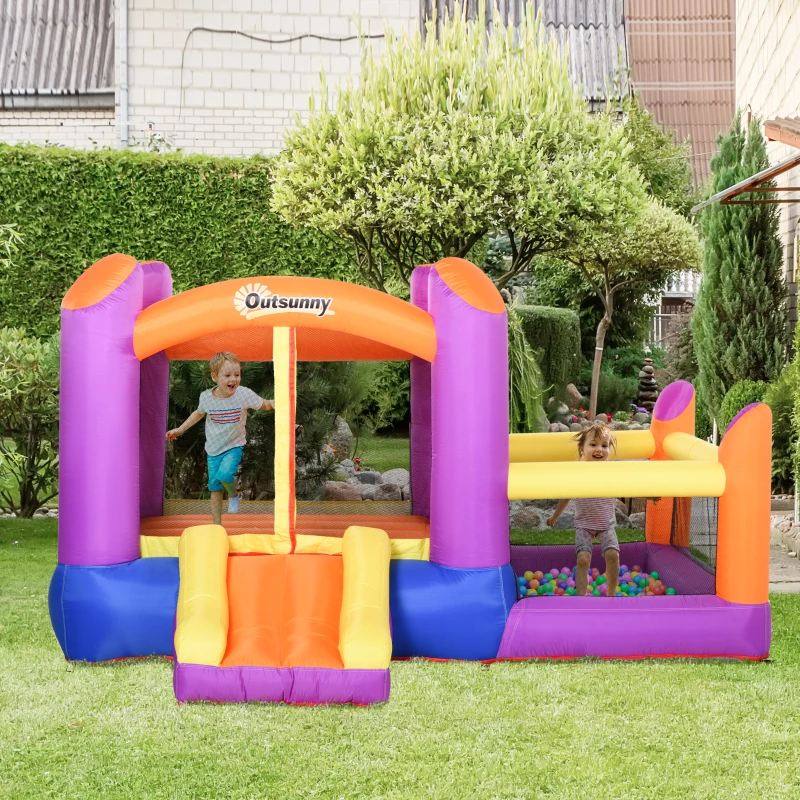 Outsunny Château Gonflable pour Enfants de Jardin, Parc Aquatique Gonflable avec Toboggan, Trampoline et Piscine, Multicolore, 280x250x170cm