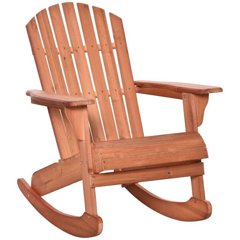 Outsunny Chaise de Jardin Adirondack Chaise Berçante Rocking Chair Mobilier de Jardin Chaise de Balcon Naturel 77 x 94 x 97 cm