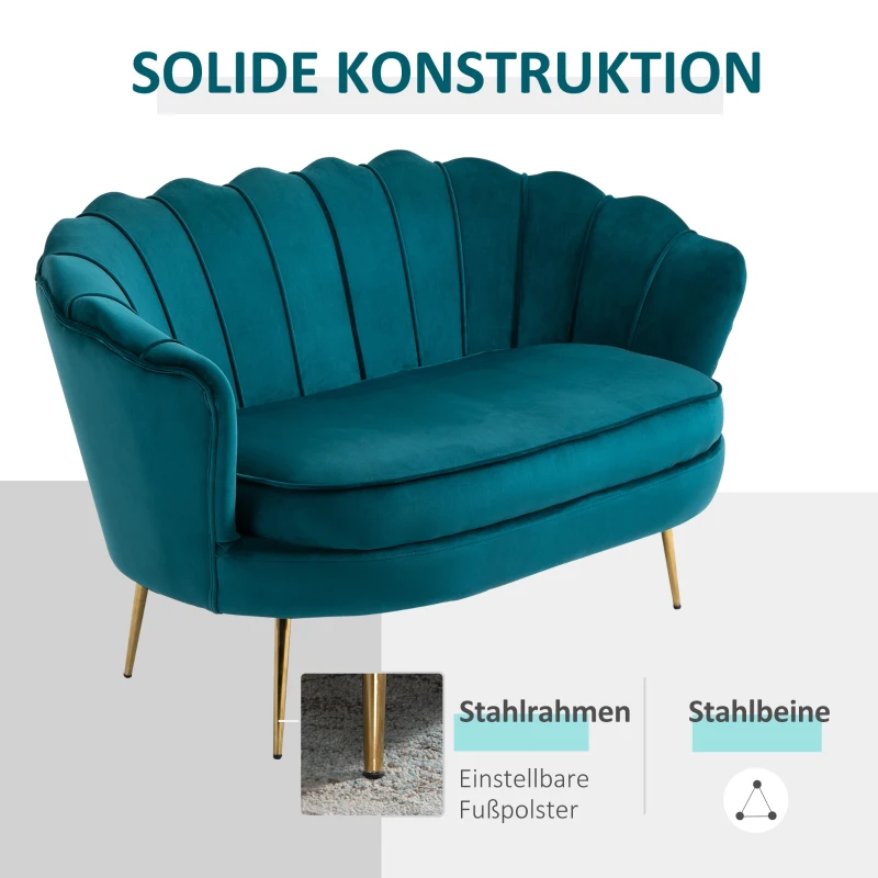 HOMCOM 2-Sitzer-Sofa, Couch, Polstersofa, Samtoptik, Doppelsofa, bis 150 kg belastbar, 130 x 77 x 77 cm, Dunkelgrün(m-6)