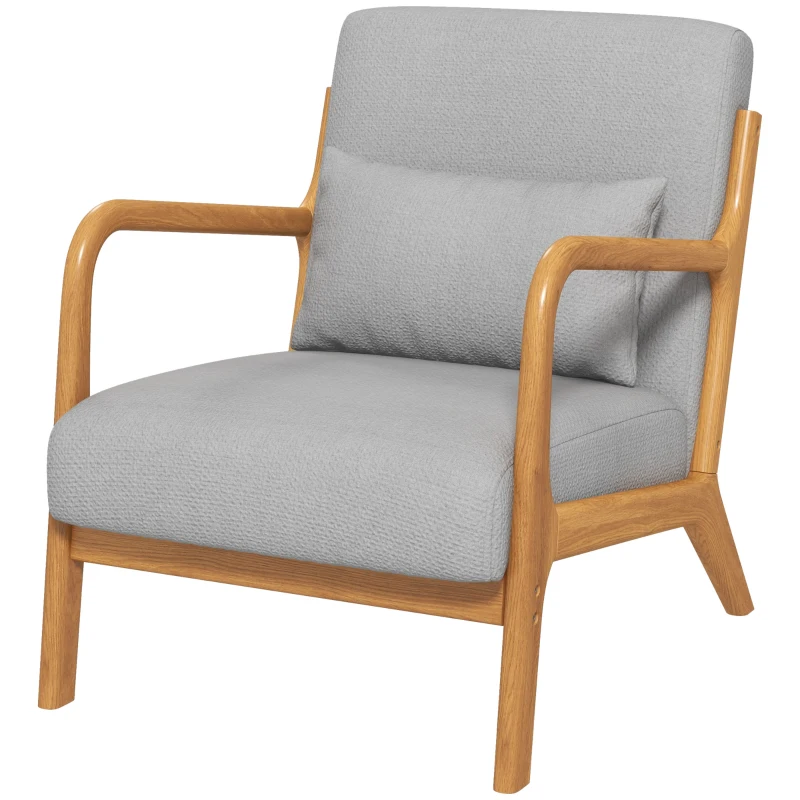 HOMCOM Sillón de salón con estructura de madera maciza sillón lounge - asiento profundo - reposabrazos - terciopelo Gris Claro