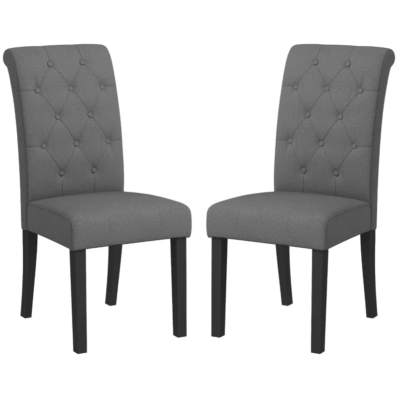 HOMCOM Set di 2 Sedie per Sala da Pranzo e Cucina con Gambe in Legno, Rivestimento in Lino, 47 x 61 x 101 cm, Grigio Scuro