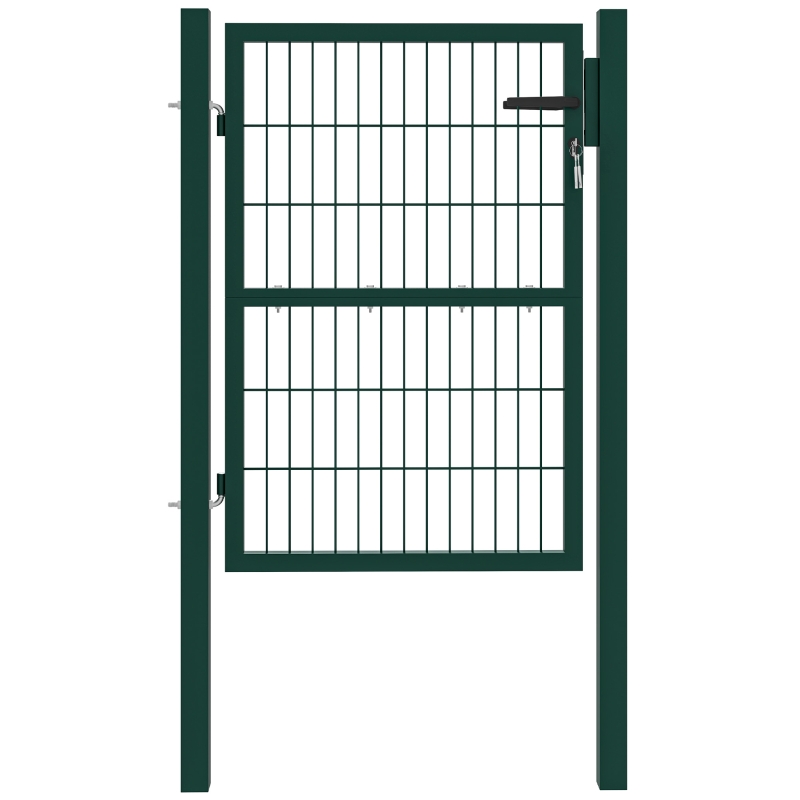 Outsunny Portail de jardin en acier Porte de jardin avec poignée, serrure 3 clés verrouillables Portail 97x170cm Vert