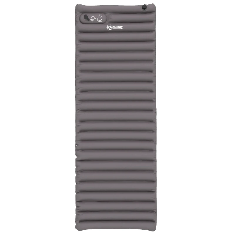 Outsunny Colchón inflable para camping 1 persona plegable con bolsa de transporte 195x70x10 cm Gris
