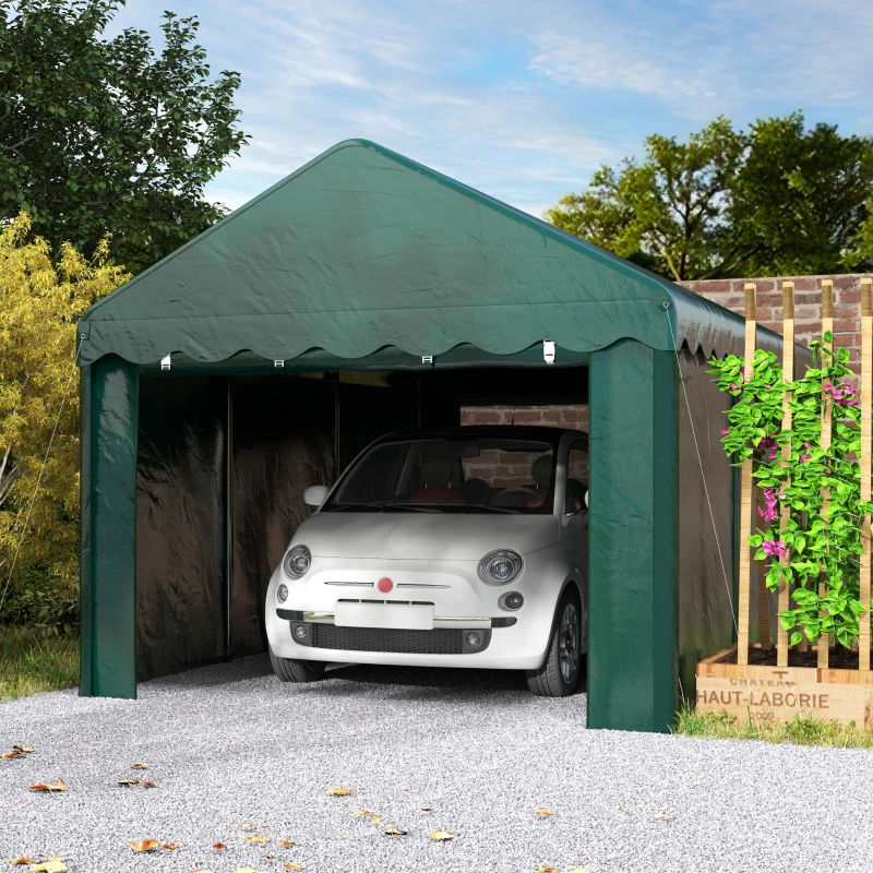 Outsunny Cobertizo de garaje carport 3x6 m Garaje de vehículos resistente con 2 puertas enrollables, lona PE 200g, Verde