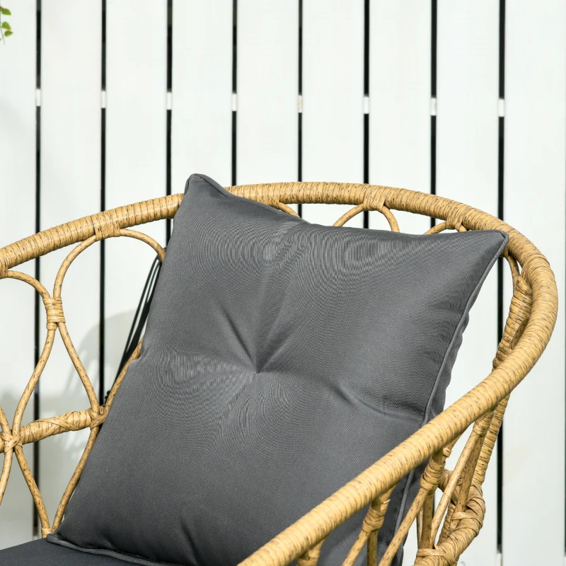 Outsunny Set da salotto da giardino 4 pezzi, 7 cuscini, acciaio e resina intrecciata effetto rattan, sabbia e grigio scuro