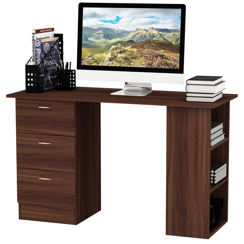 HOMCOM Tavolo da Scrivania Informativo Multi-Funzione 3 cassetti 2 ripiani dim. 120L x 49P x 72H cm MDF Effetto Noce