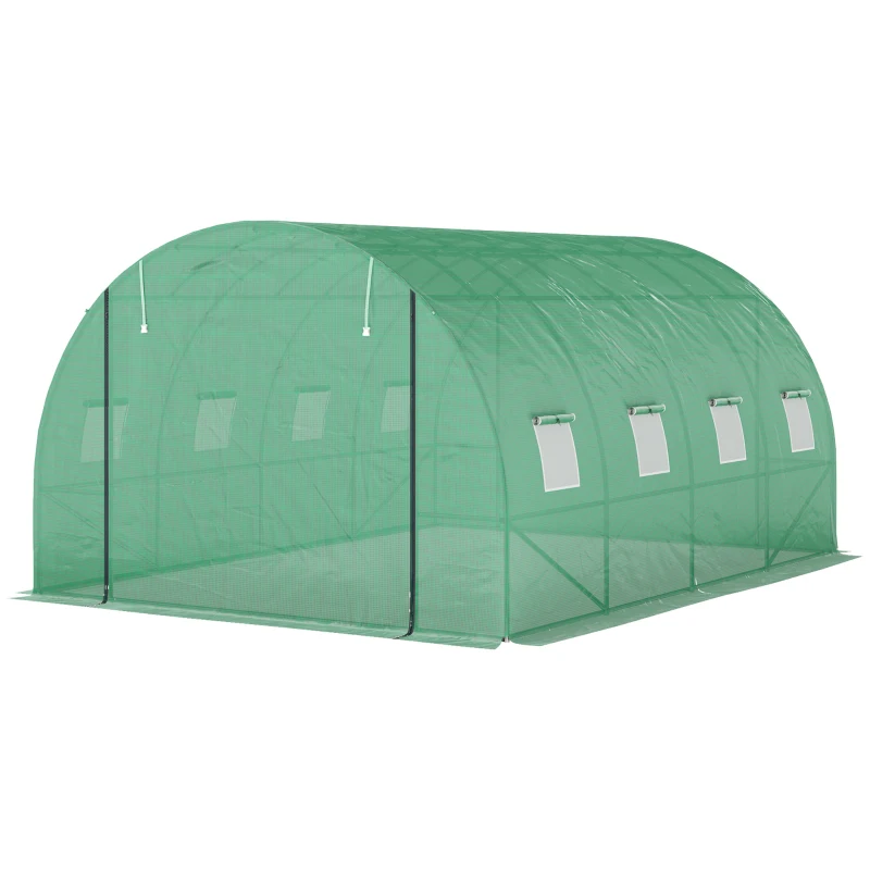 Outsunny Invernadero de jardín 3x4x2 m con puerta enrollable y grandes ventanas, en acero galvanizado y PE, Verde
