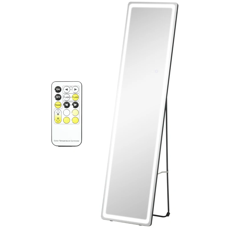 HOMCOM Specchio su Supporto o a Parete, Intensità e Colore Regolabili con Telecomando, 40 x 37 x 157,5H cm, Argento
