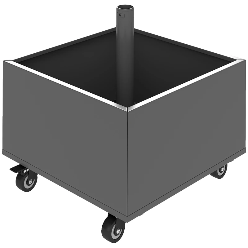 Outsunny Base per ombrellone 2 in 1, supporto ombrellone con ruote universali, fori di drenaggio, vaso per fiori, 50 x 50 x 46 cm, grigio scuro