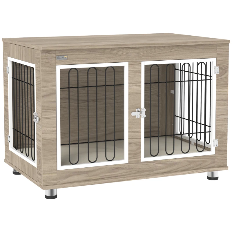 PawHut Jaula para perros mueble jaula perros interior mesa auxiliar multiusos con doble puerta y cojín