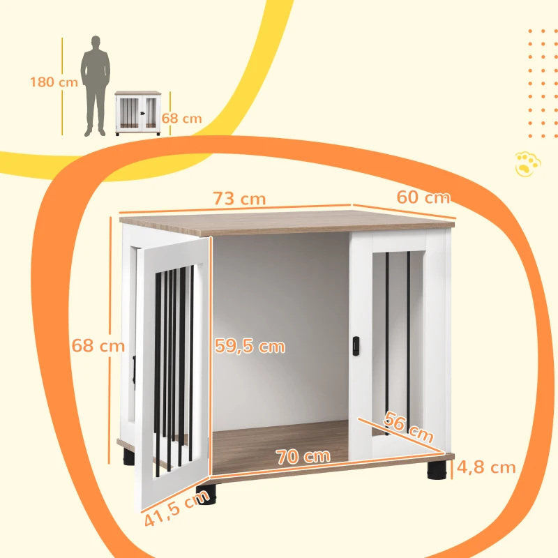PawHut Jaula para perros animales sobre pies 2 en 1 mesa auxiliar con 1 puerta con pestillo - 73x60x68 cm