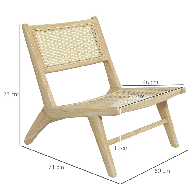 HOMCOM Sillón lounge relax silla respaldo asiento rejilla - asiento profundo - estructura madera caucho - natural