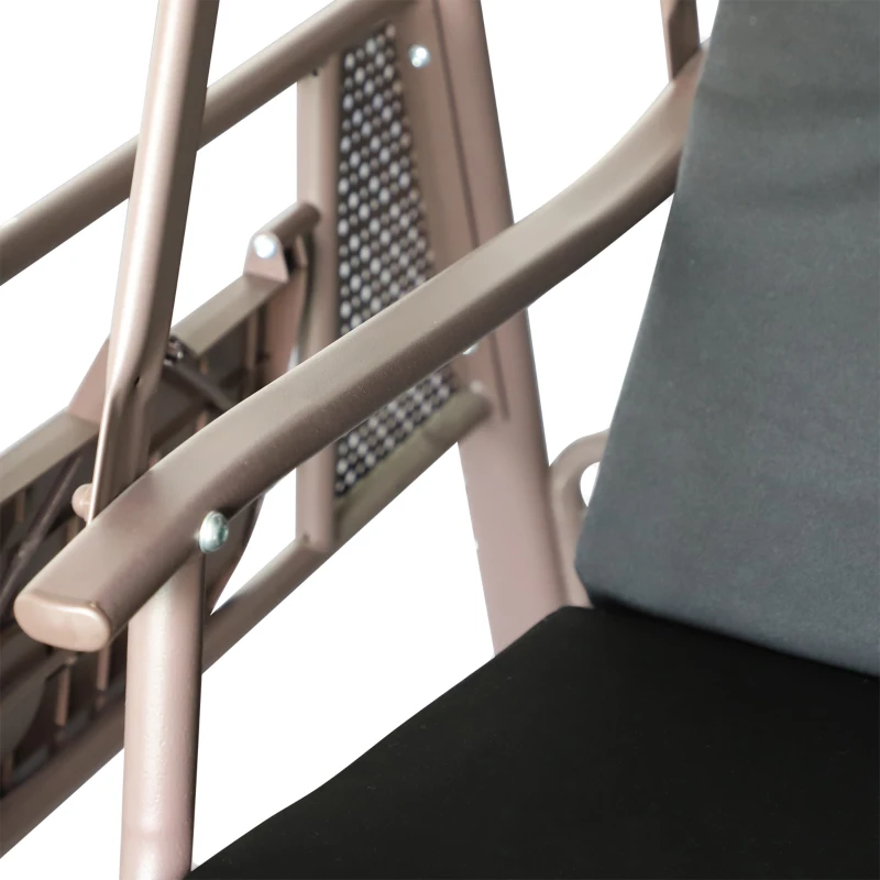 Outsunny Dondolo da Giardino 3 Posti, Tetto con Inclinazione Regolabile, Cuscini, Vassoi Retrattili, Poliestere Filato, Nero