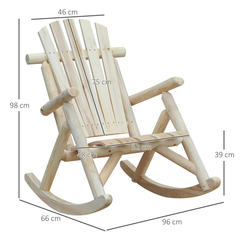 Outsunny Sillón de Jardín Rocking Chair Estilo neo-retro Asiento Respaldo Ergonómico Madera Natural de pino