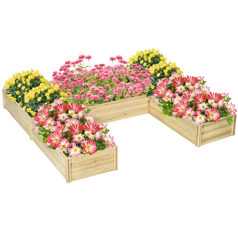 Outsunny Conjunto de 5 jardineras huerto elevado modulares para exterior en madera de abeto, 230x230x28 cm Madera Natural