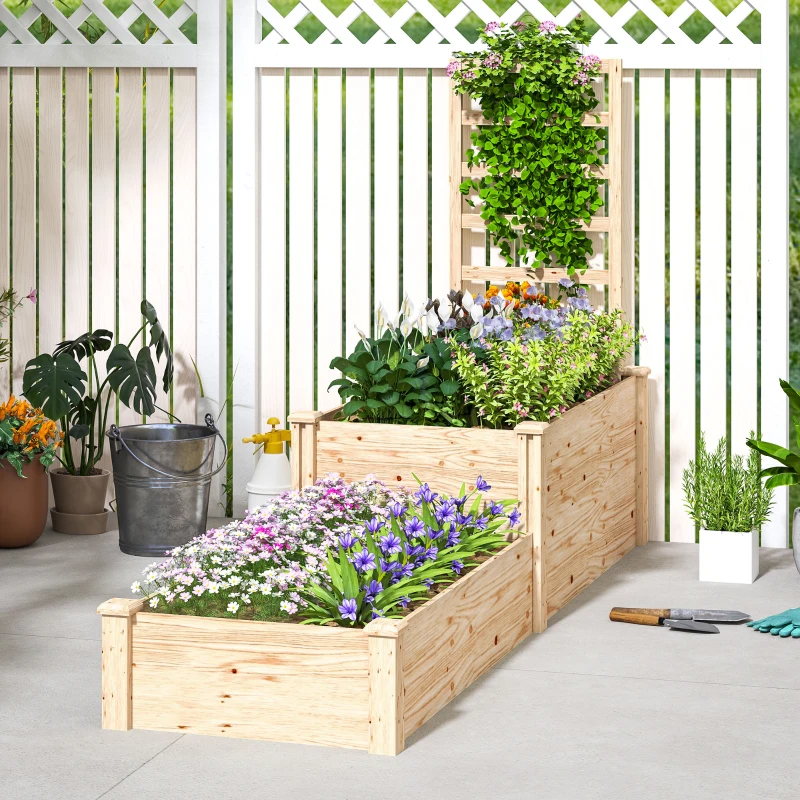Outsunny Blumenkasten mit Gitter und offenem Boden, für Balkon Terrasse Terrasse, 222 x 63 x 132 cm, Naturholz