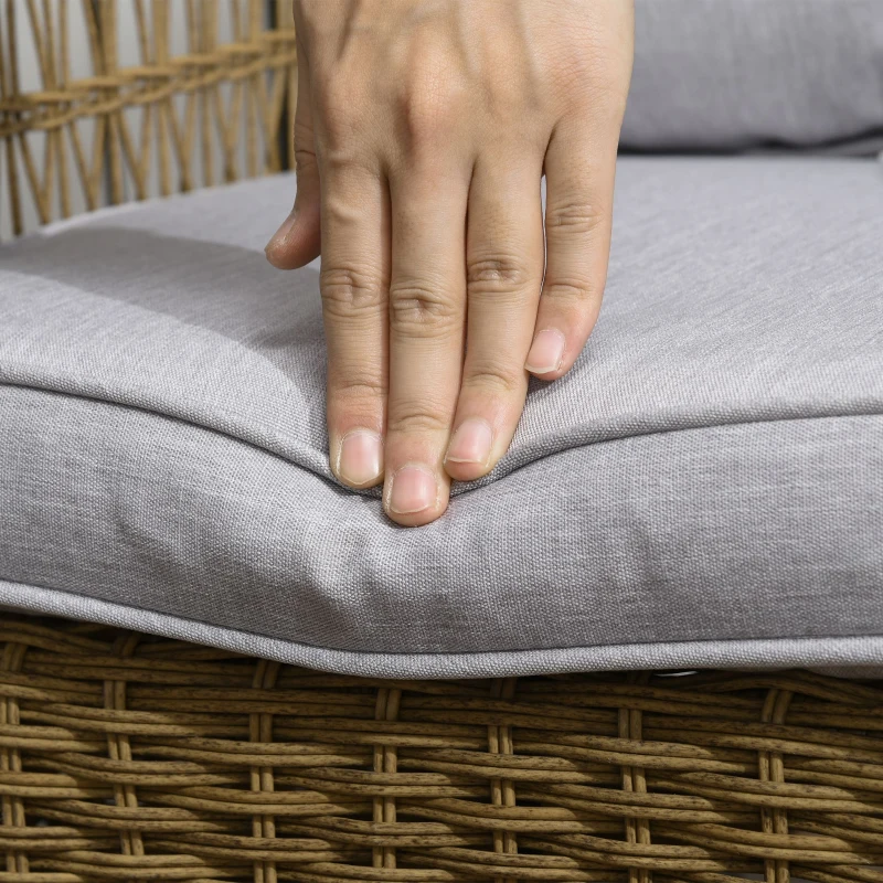 Outsunny Sedia a Dondolo in Stile Boho, Rattan PE, Sedia a Dondolo in Rattan, Coperture per Cuscini Lavabili, Naturale + Grigio Chiaro