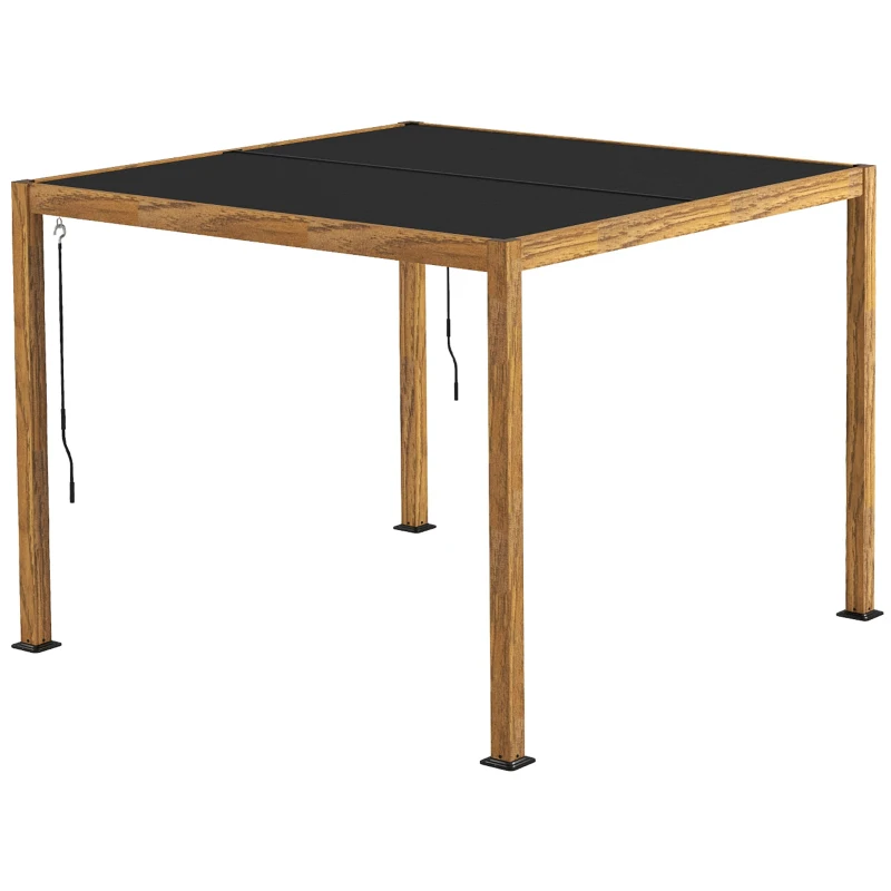 Outsunny Gazebo Pergolato da Giardino, Resistente alle Intemperie, Manovella, Alluminio, 3x3m, Nero e Naturale