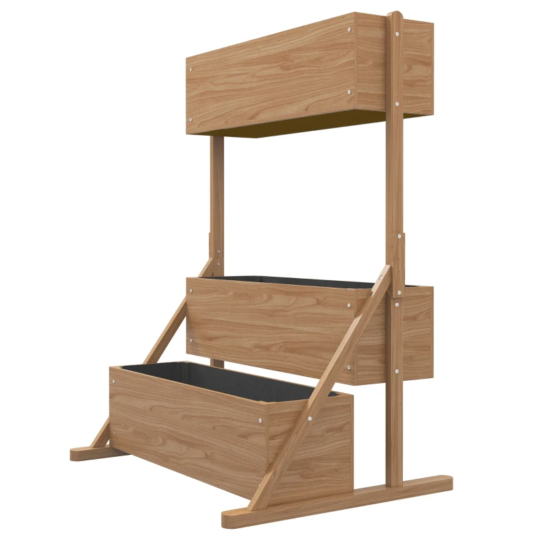 Outsunny Jardinera sobre pies elevada 3 niveles con insertos de riego y fieltro de drenaje en madera para exterior