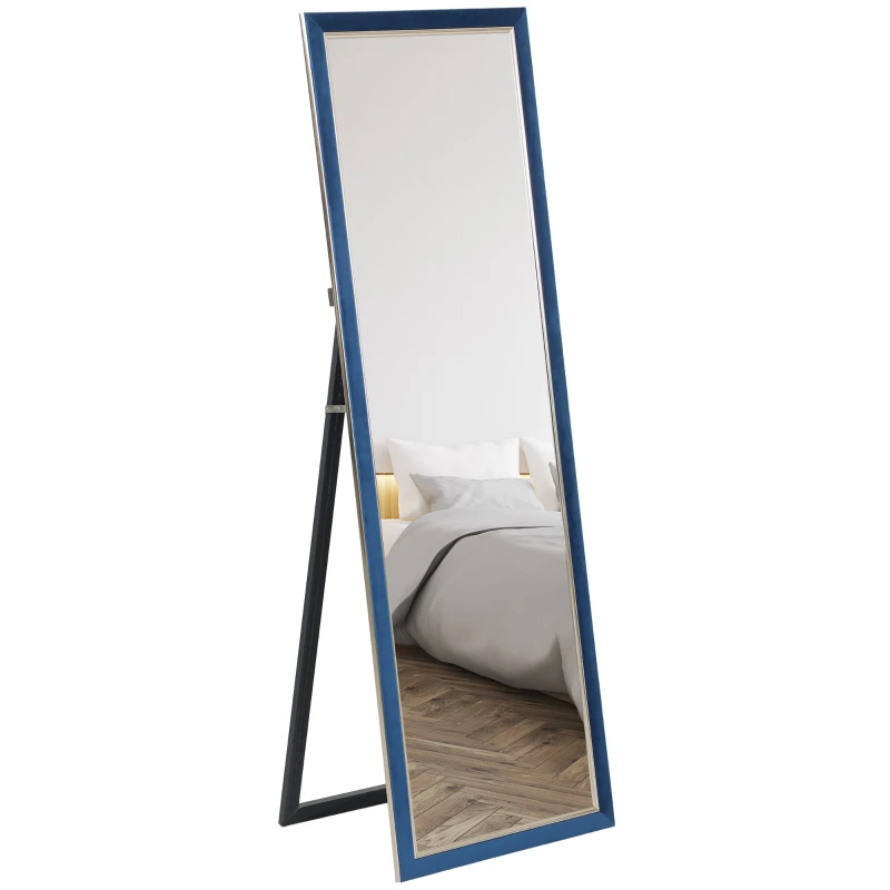 HOMCOM Specchio a Figura Intera 150x50 cm con Cornice in Velluto e Supporto per Soggiorno Camera da Letto Blu