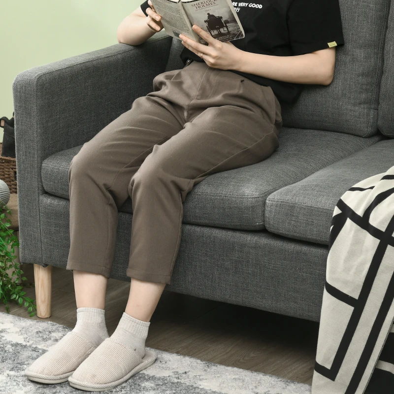 HOMCOM Divano a 2 posti Contemporaneo con tasche sugli braccioli, gambe in legno, rivestimento tessuto effetto lino, Grigio