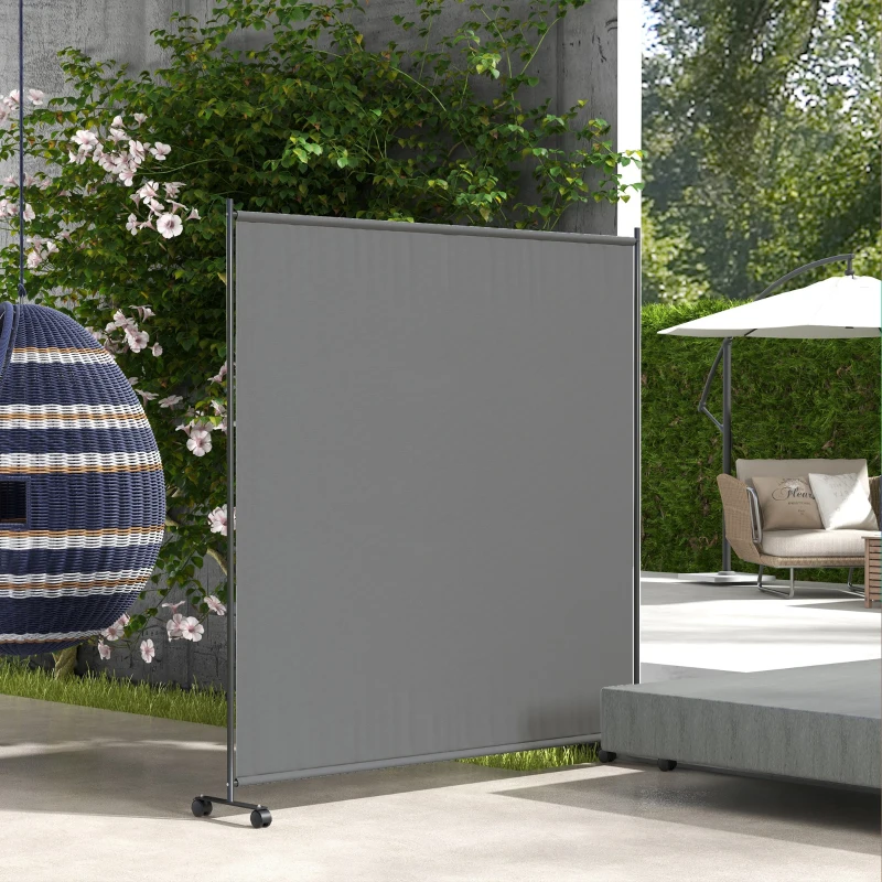 Outsunny Panel separador paravent exterior con ruedas para jardín, terraza, balcón - 183x30x181 cm - Gris