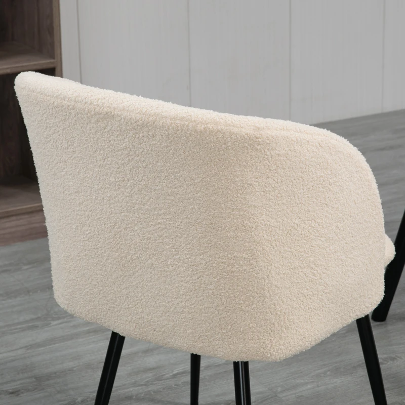 HOMCOM Set di 2 Sedie da Pranzo con Schienale in Tessuto Effetto Lana, Gambe in Acciaio, 55 x 62 x 80 cm, Beige e Nero