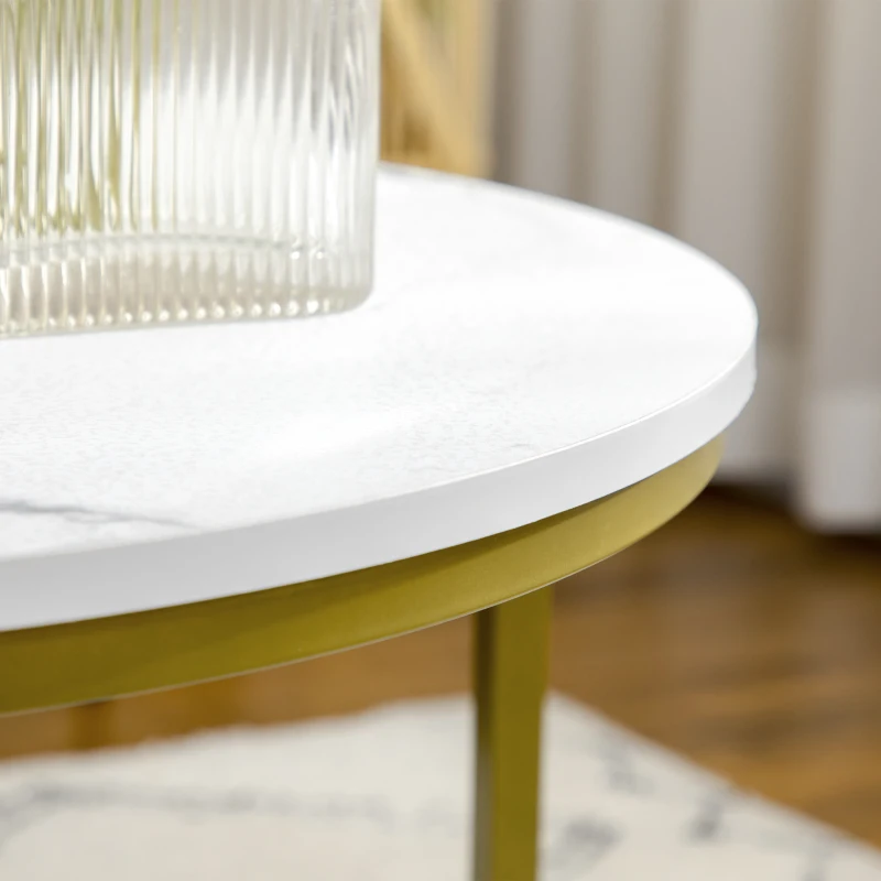 HOMCOM Conjunto de 2 mesas auxiliares nido redondas tablero imitación mármol y estructura de acero 74x46,3 cm Blanco dorado