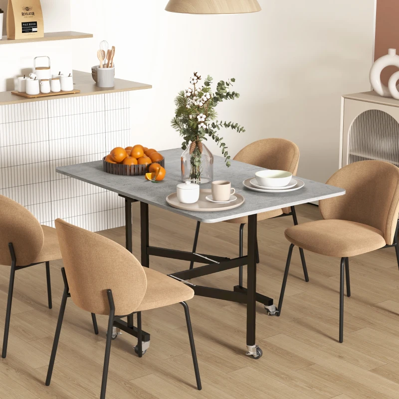 HOMCOM Mesa de comedor para 4-6 personas mesa plegable con ruedas estructura de acero 52,5-120x80x73 cm Gris