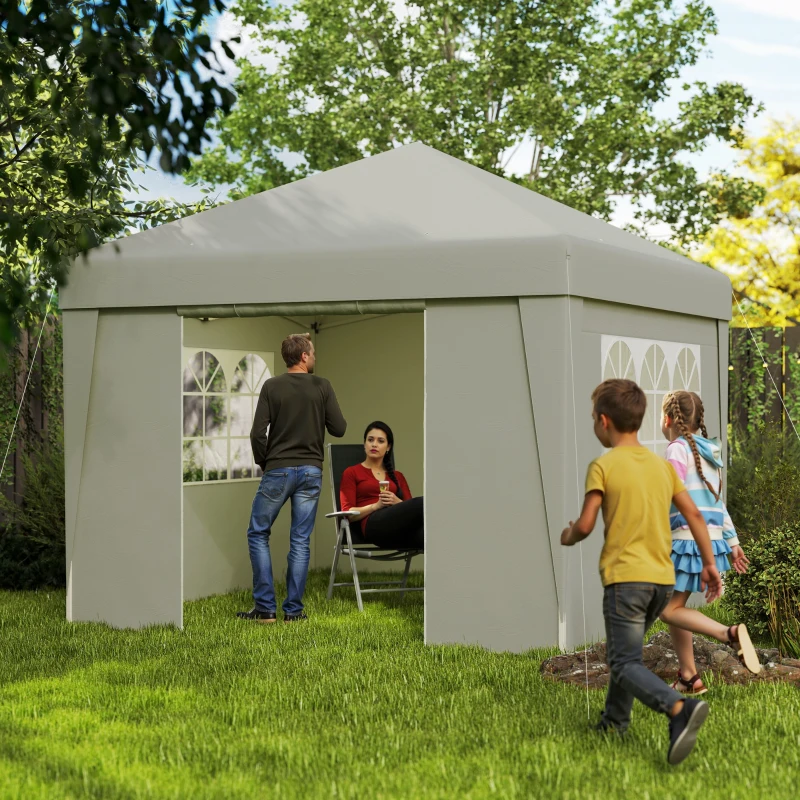 Outsunny Faltbarer Gartenpavillon 3 x 3 x 2,75 m UV-Schutz 30 + mit Fenstern Seitenwänden Transporttasche Creme