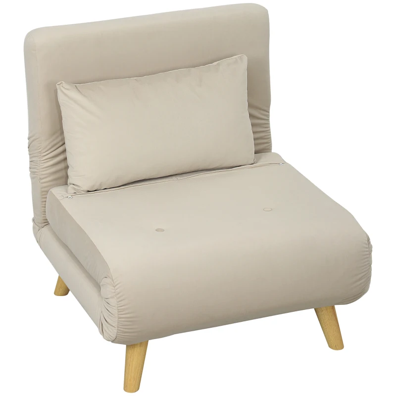 HOMCOM Sillón reclinable con función de cama Sillón plegable en Terciopelo Respaldo ajustable soporta hasta 120 kg Beige