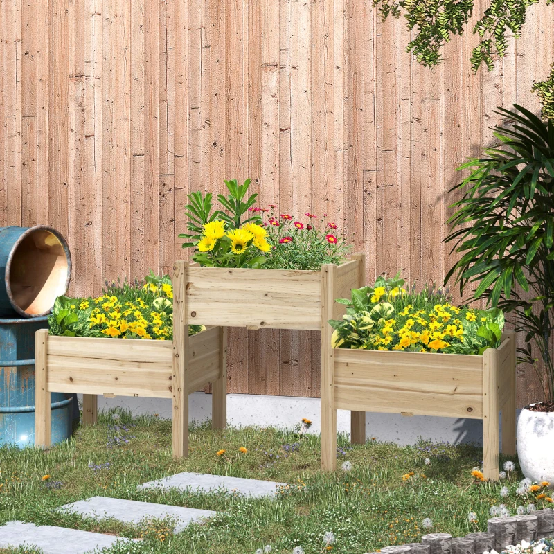 Outsunny Fioriera su Piedi quadrata a 2 livelli cm Inserti per l'irrigazione Legno di Abete, 184L x 45l x 80H