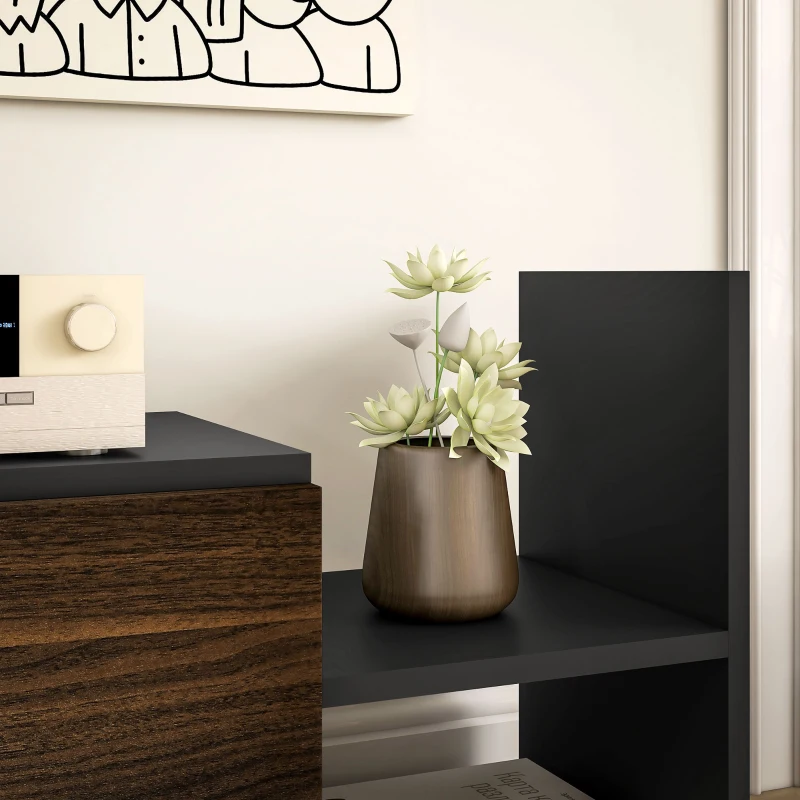 HOMCOM TV-Möbel mit Wandregal, offenen Regalen und Schrank aus Holz, Schwarz und Braun