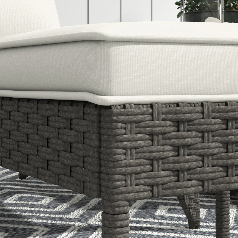 Outsunny Gartenstuhl mit Fußhocker und gepolsterten Kissen, aus Rattan und Stahl, 64x82x89 cm, Grau und Creme