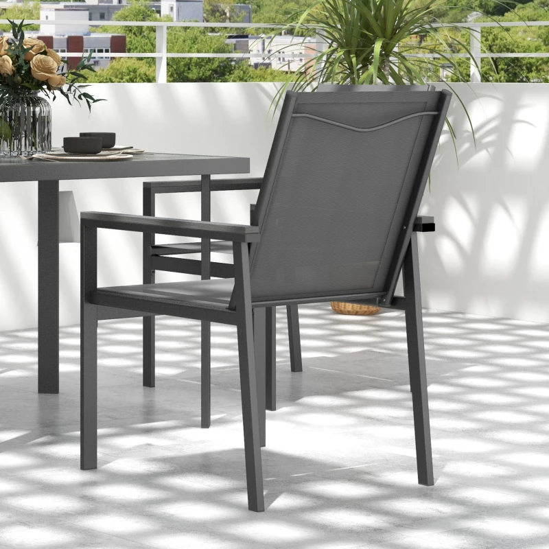Outsunny Salón de jardín 5 piezas con 1 mesa de comedor y 4 sillas - tablero de vidrio templado con agujero para sombrilla Gris