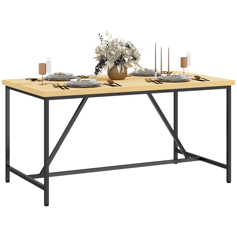 HOMCOM Tavolo da pranzo per 6 persone, mobile versatile, piano effetto legno e gambe in acciaio nero con piedini regolabili