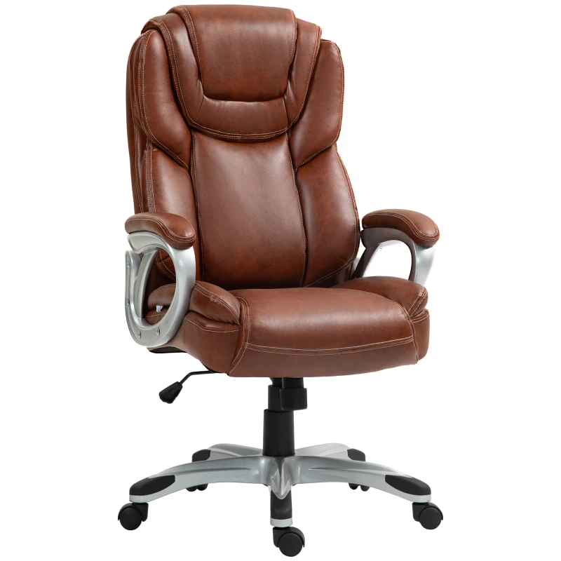 HOMCOM Sedia da Ufficio Sedia da Ufficio con Funzione Oscillante Ruote Girevoli 360°, 66 x 75,5 x 115,5 124,5 cm Marrone