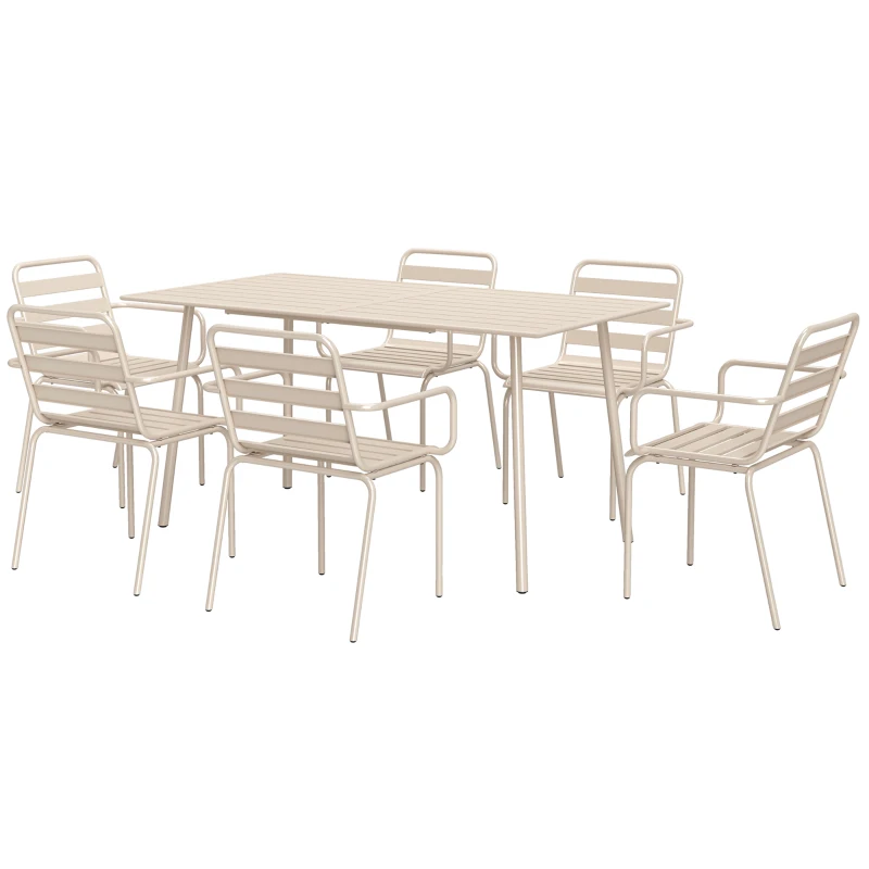 Outsunny Set da Pranzo da Giardino da 7 Pezzi con 1 Tavolo e 6 Sedie Impilabili, in Acciaio, Beige