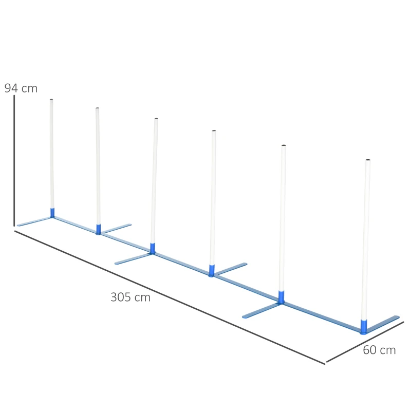 PawHut Set de Postes de Slalom de Agilidad para Entrenamiento de Perros Incluye Bolsa de Oxford 600D Fácil de Transportar 305x60x94 cm