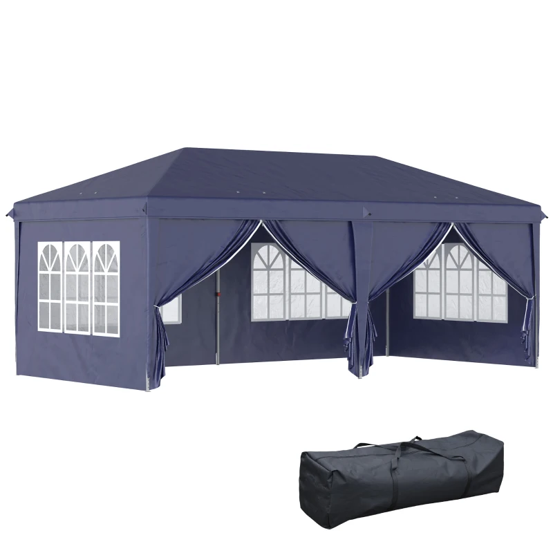 Outsunny Vouwtent van 6 x 3 m, verwijderbare zijwanden, grote ramen, deuren met ritssluiting, stalen frame, blauw