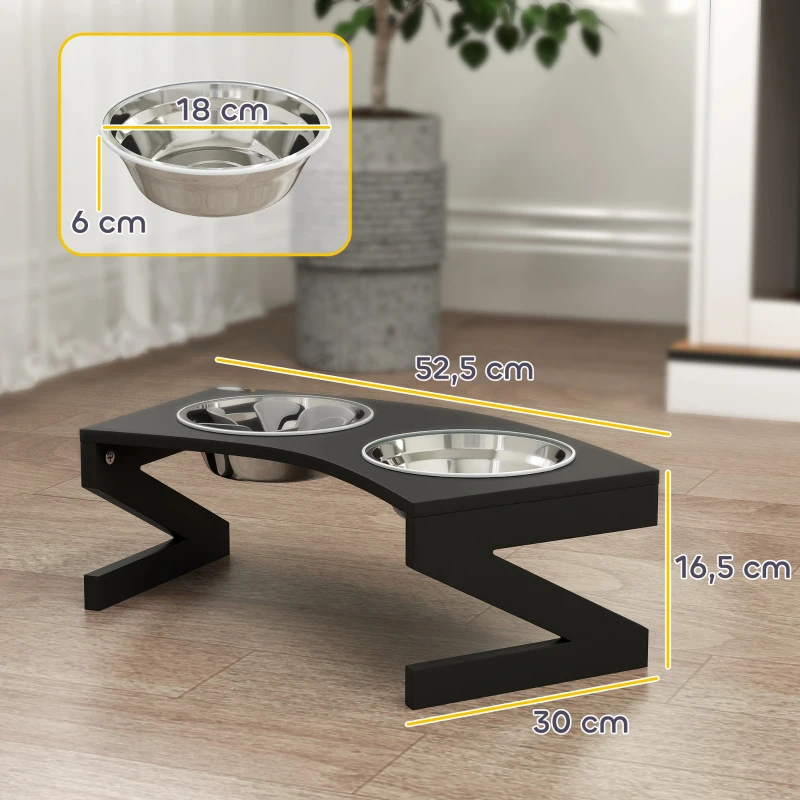 PawHut Erhöhter Futternapf für Hunde mit Ständer Futternapf für Hunde mit 2 Edelstahlschüsseln von 1L 52,5 x 30 x 16,5 cm Schwarz