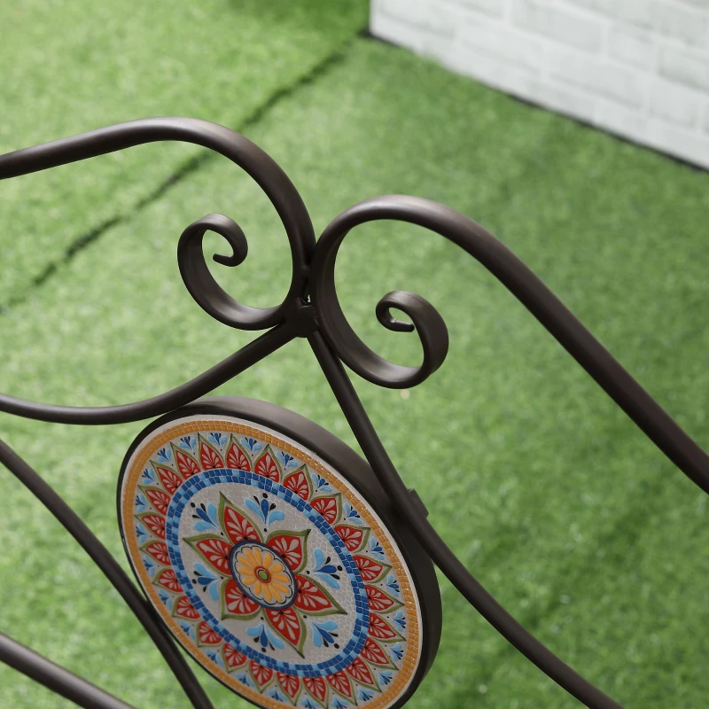 Outsunny Panchina da Giardino in Stile Vintage, 2 Posti, Resistente alle Intemperie, con Mosaico, 121 cm x 52 cm x 93 cm, Multicolore