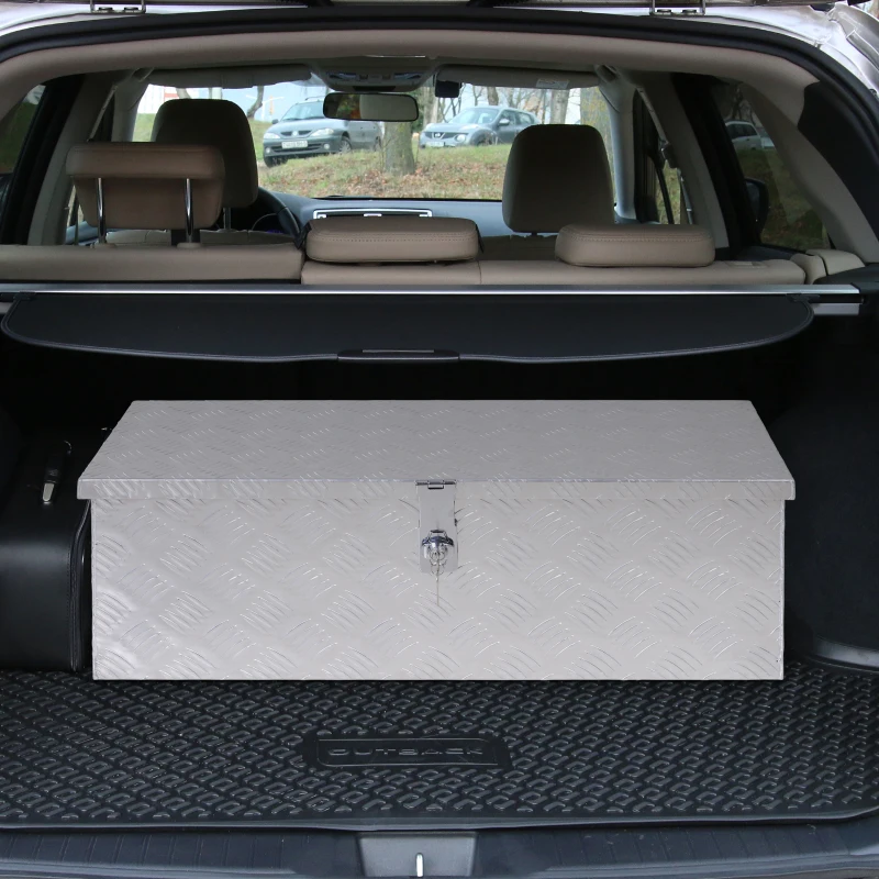 HOMCOM Cofanetto Porta Attrezzi in Alluminio, Cassetta degli Attrezzi con Maniglie Retrattili e Chiusura con Chiave, 76L x 33L x 25H cm, Grigio