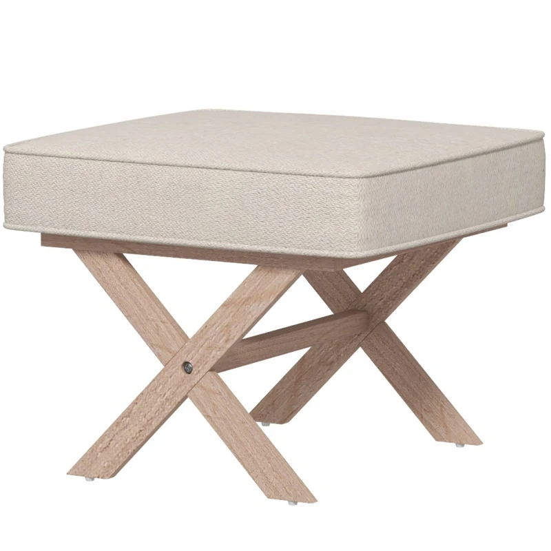 HOMCOM Poggiapiedi salotto ottoman pouf salotto sgabello da divano rettangolare in tessuto con seduta imbottita, beige